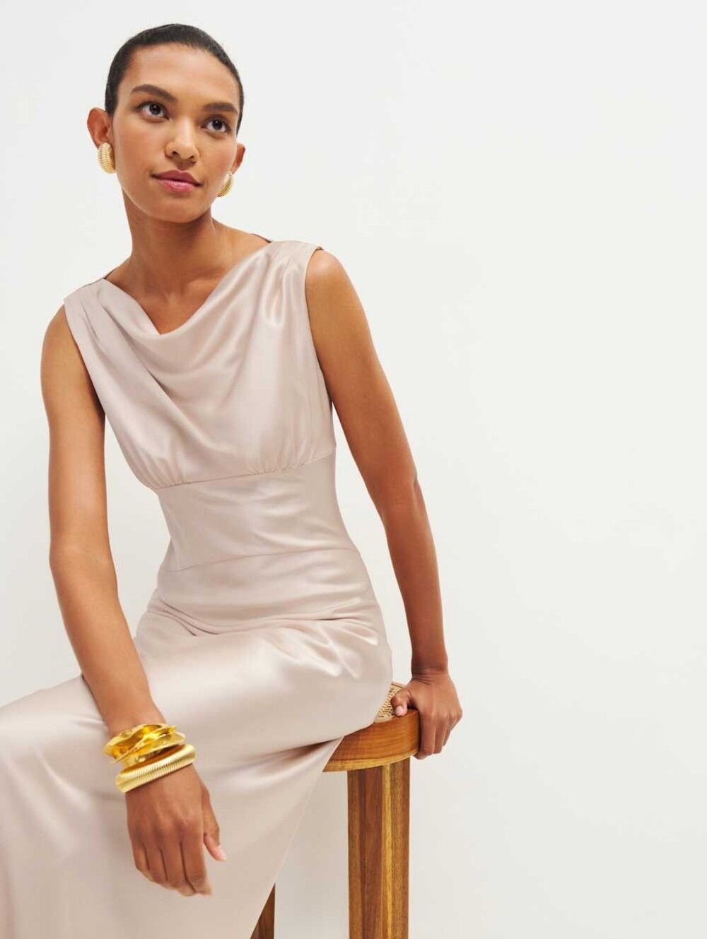 Reformation Satin Cowl-Neck Midi Dress in Blush - Picture 4 of 16